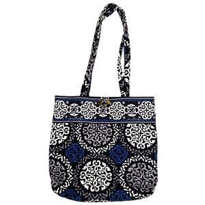 Vera Bradley Blue Patterned Shoulder Bag Toggle Closure Preppy Fabric Tote